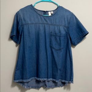 Bp Ombré Chambray Frayed Top